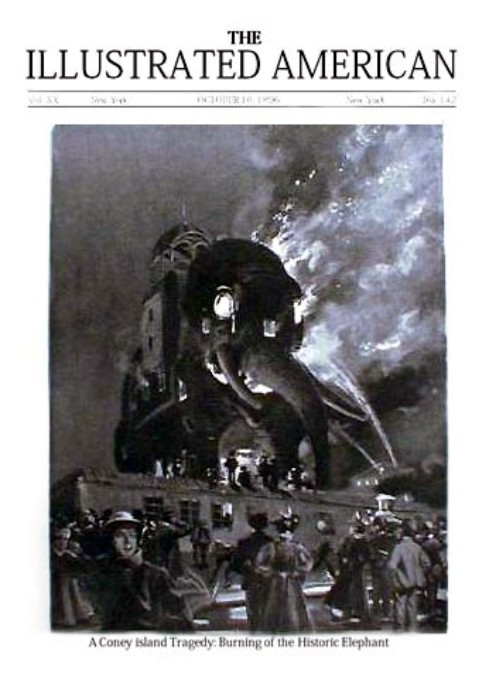 Dramatization of fire that destroyed Colossus in 1896. Illustration via Sideshowworld.com