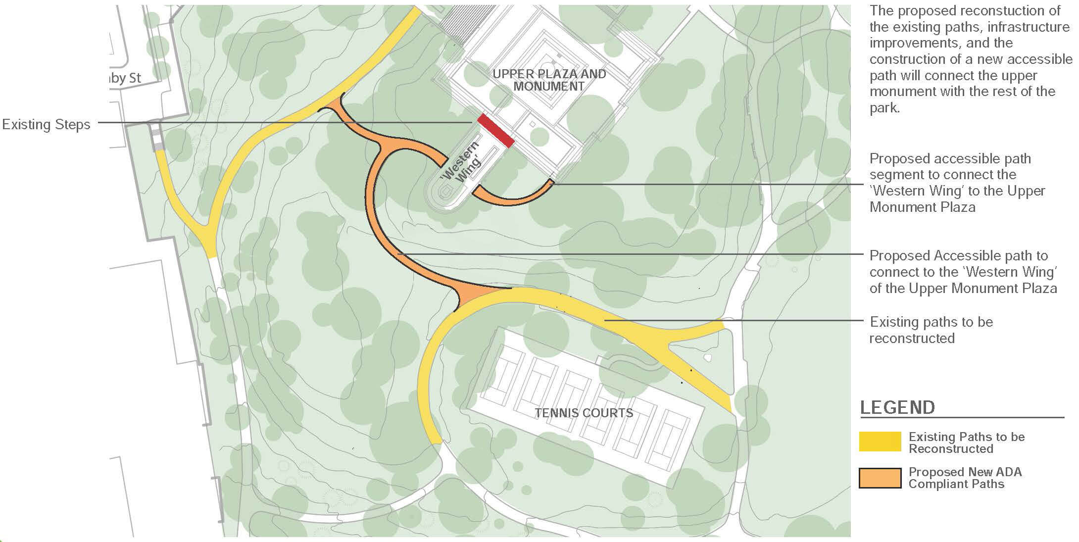 The proposed circulation including new and reconstructed paths