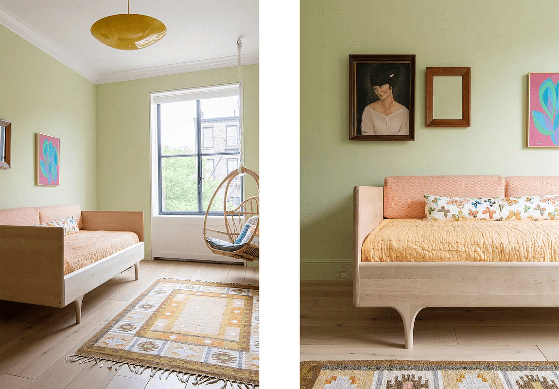 bedroom with pale wood floors