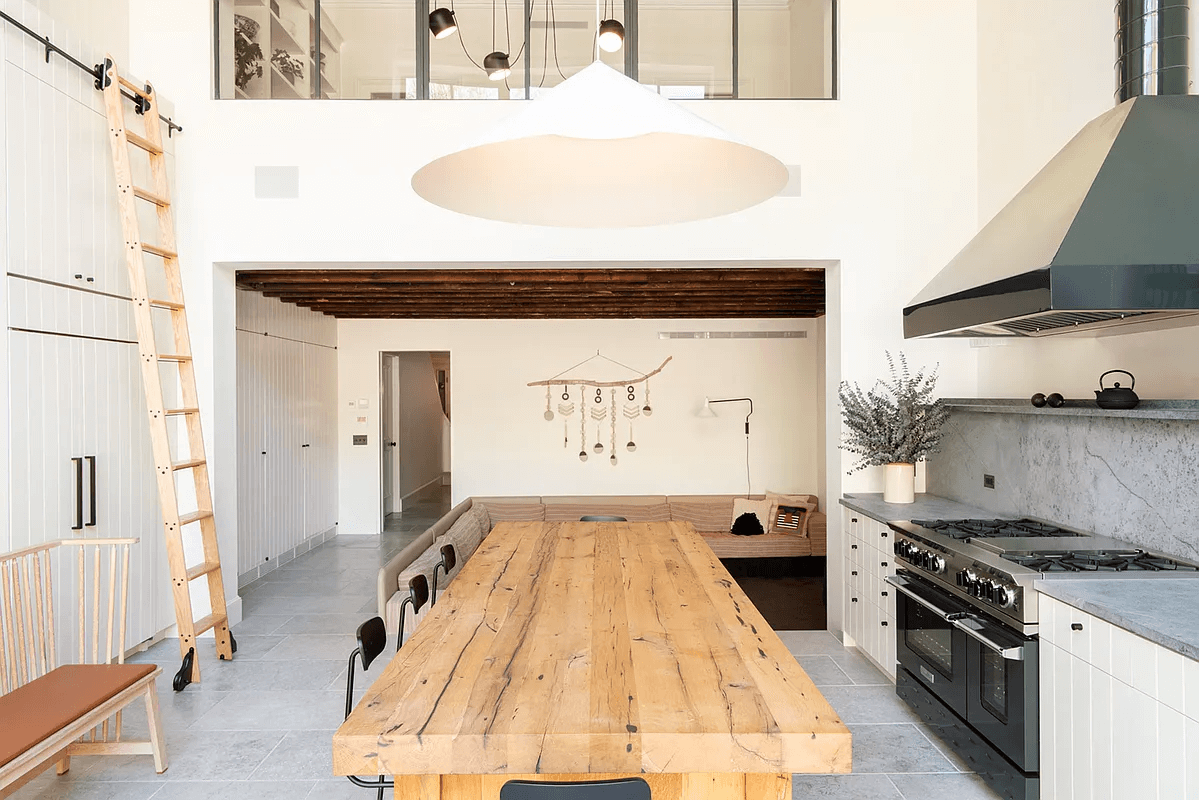 kitchen with view toward conversation pit