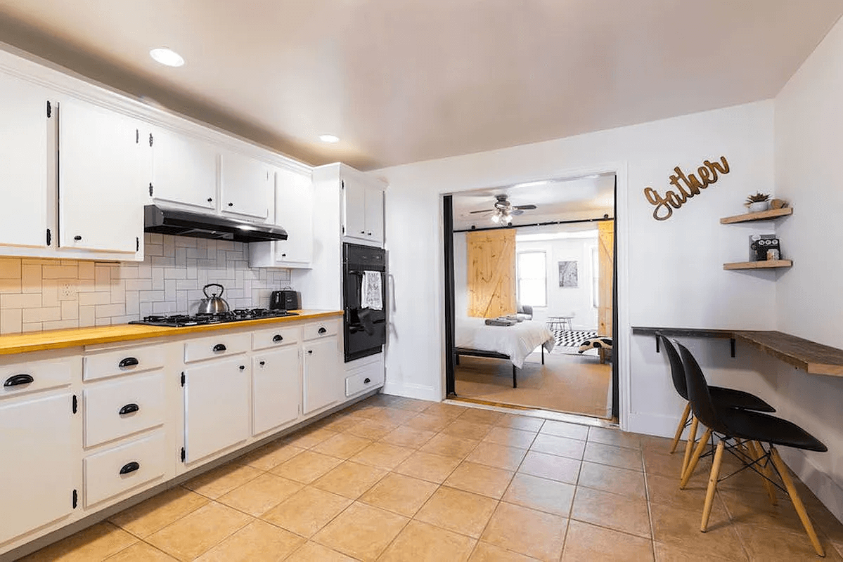 kitchen with white cabinets