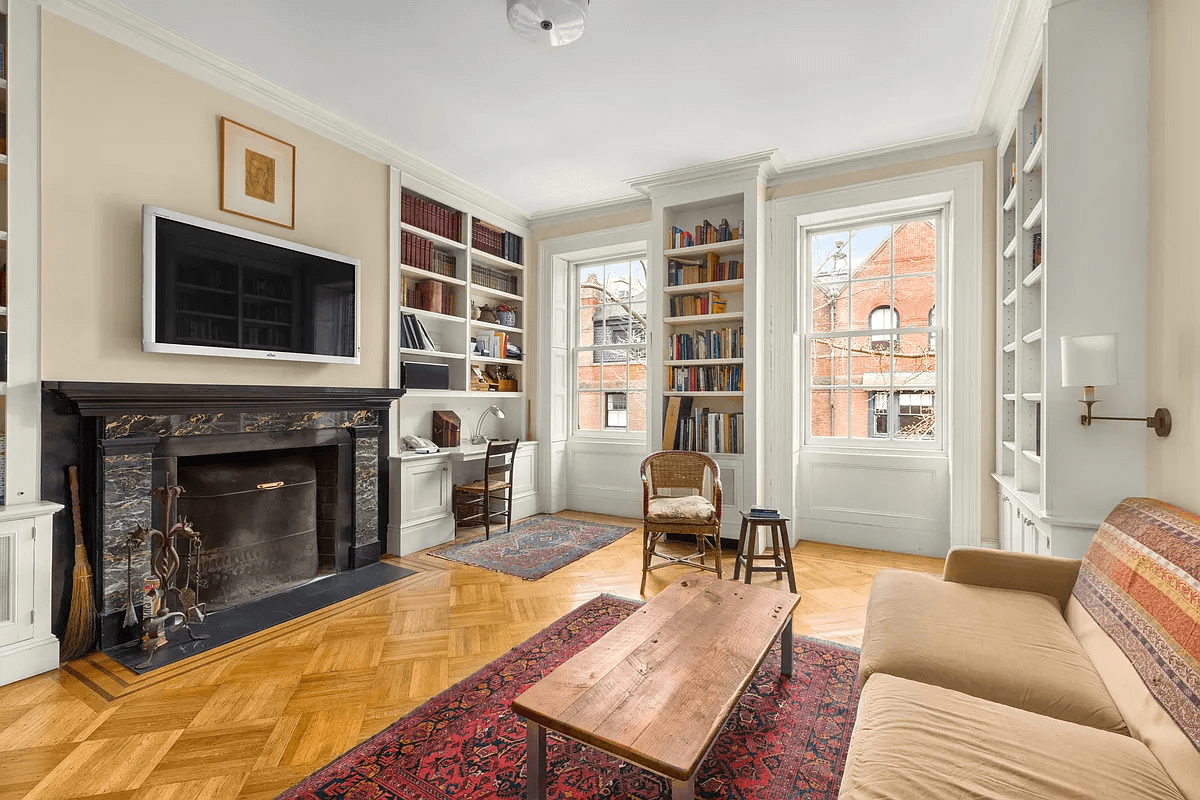 library with built-in bookshelves