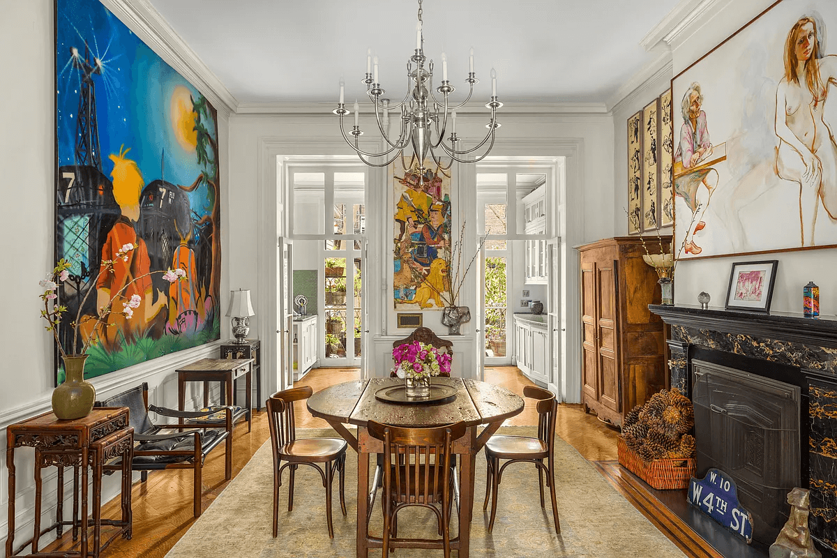 dining room with french doors into kitchen