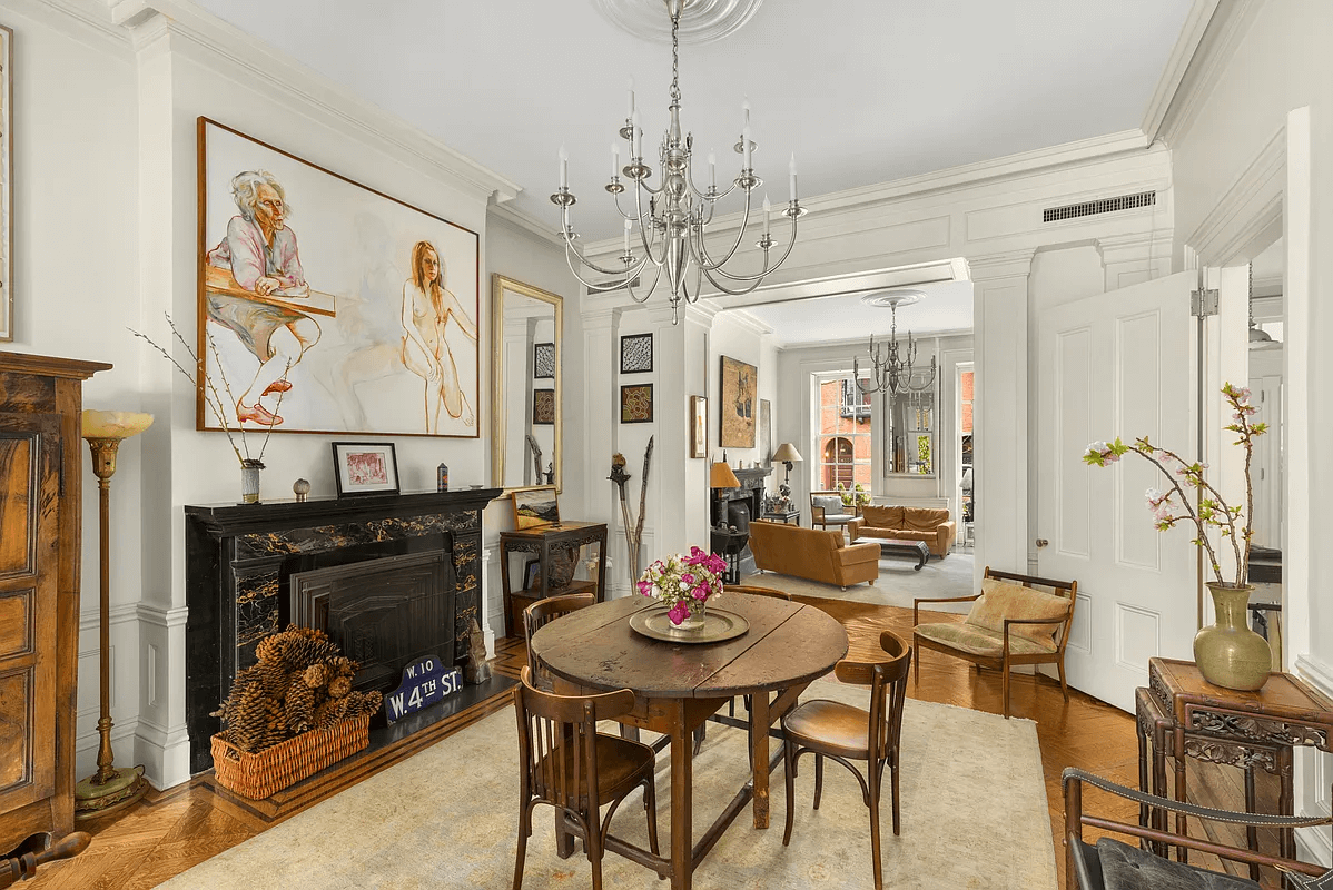 dining room with black marble mantel