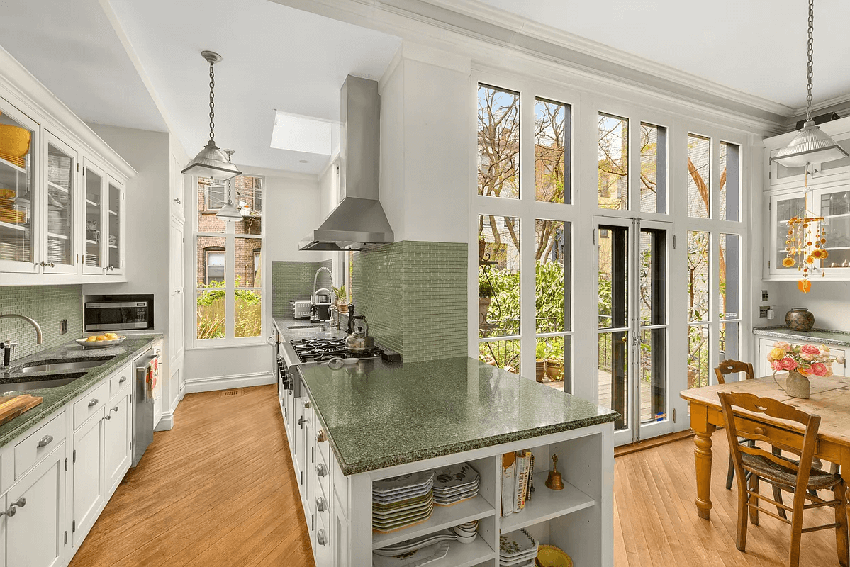 kitchen with green countertops