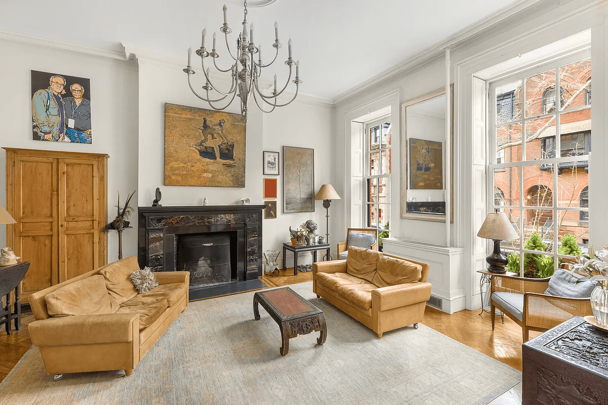 parlor with black marble mantel