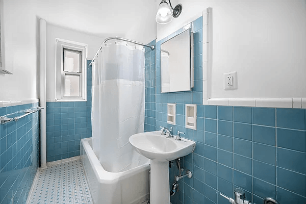 bathroom with blue tiles