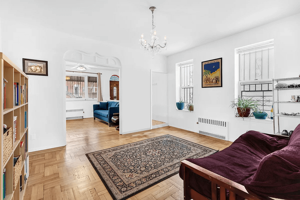 living room with parquet floor