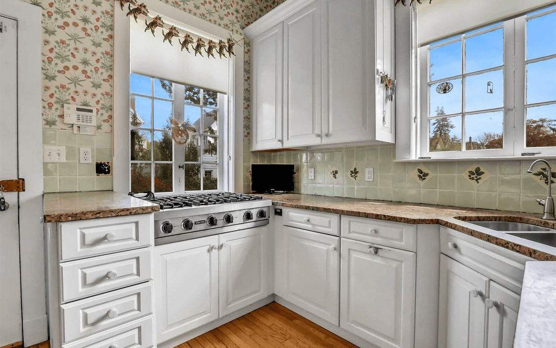 kitchen with white cabinets