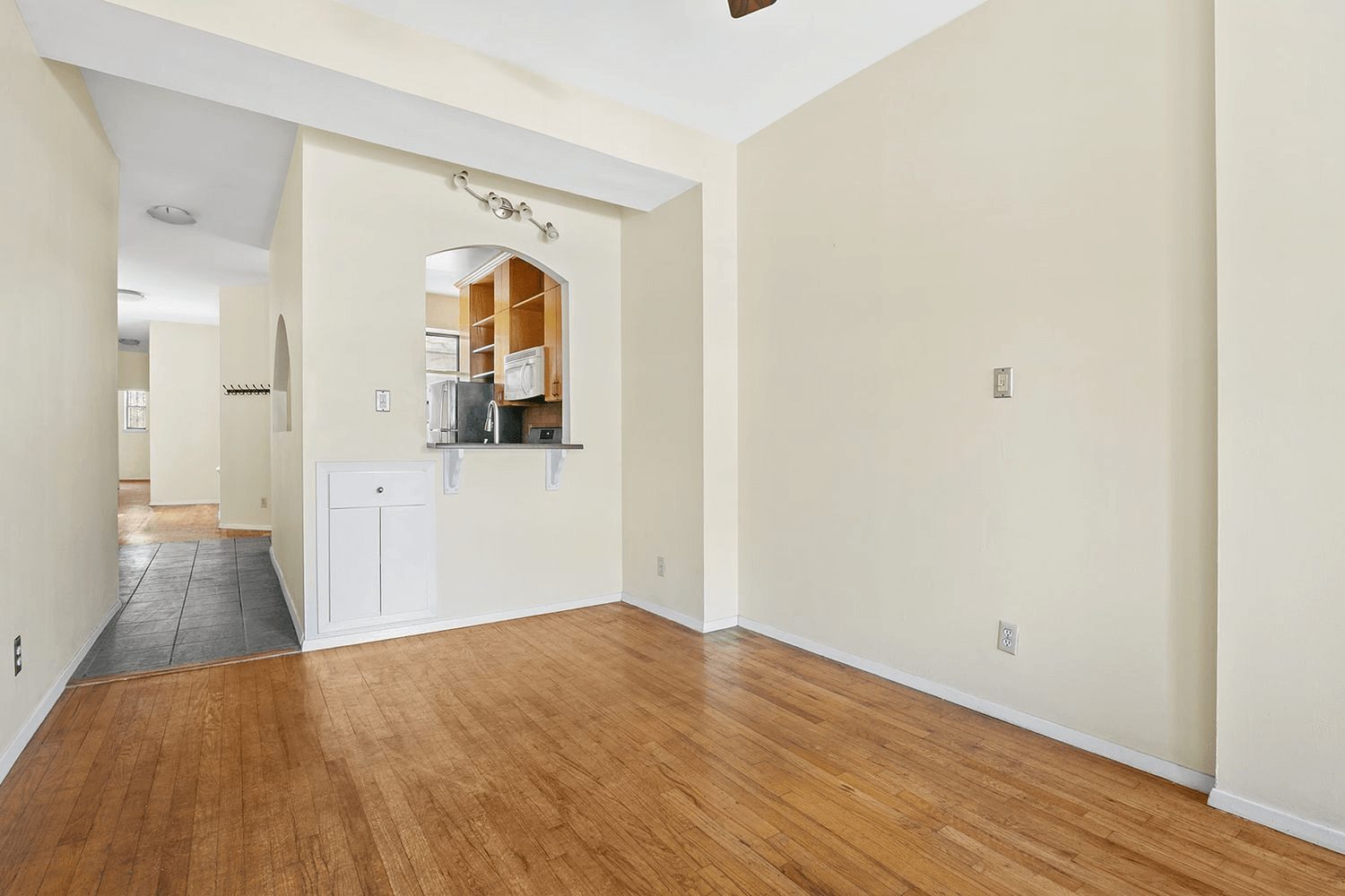 dining room with pass thru to kitchen