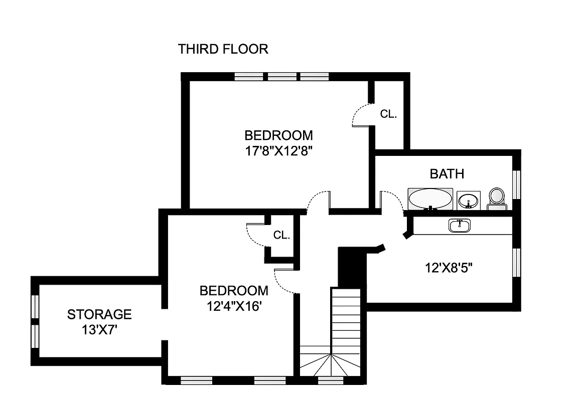 third floor plan showing two bedrooms