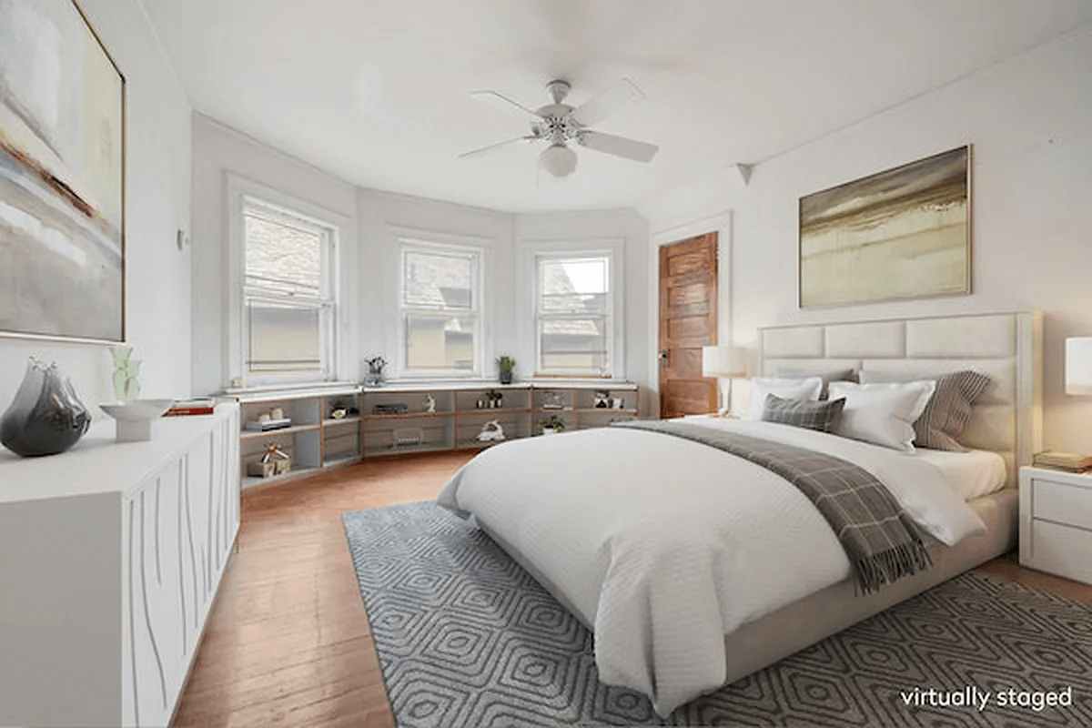 virtually staged bedroom with bay window