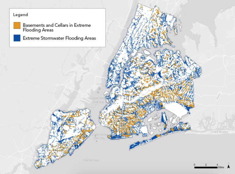 map showing basements and cellars in extreme flooding areas