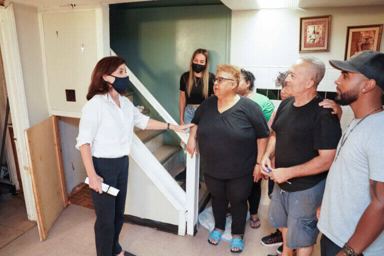 gov hochul touring a basement