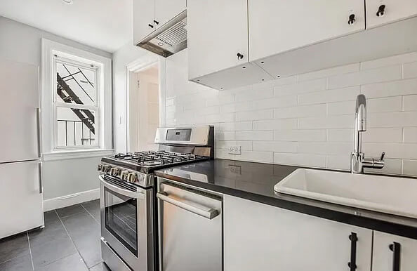 kitchen with white cabinets