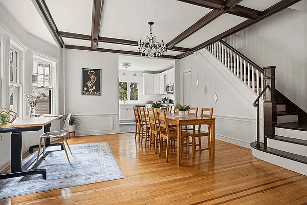 dining room with beamed ceiling