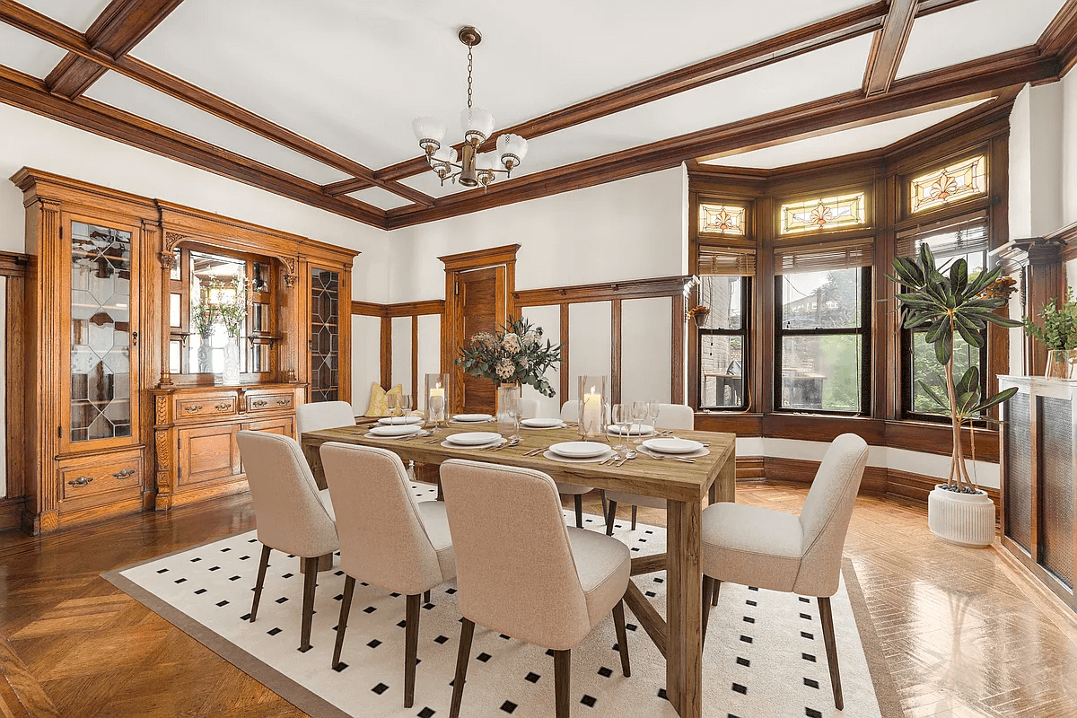 virtually staged dining room with long table