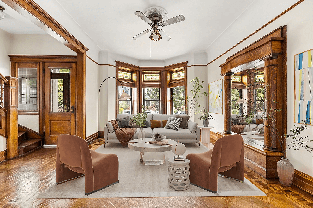 virtually staged parlor with modern furniture