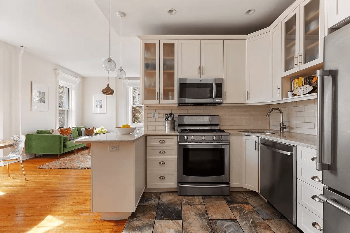 kitchen with white cabinets