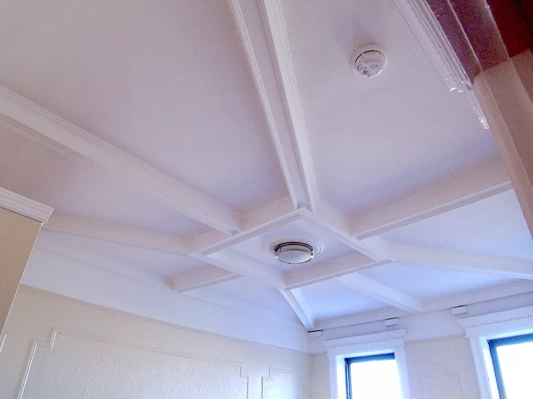 beamed ceiling painted white