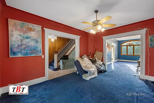 interior with carpet and red walls