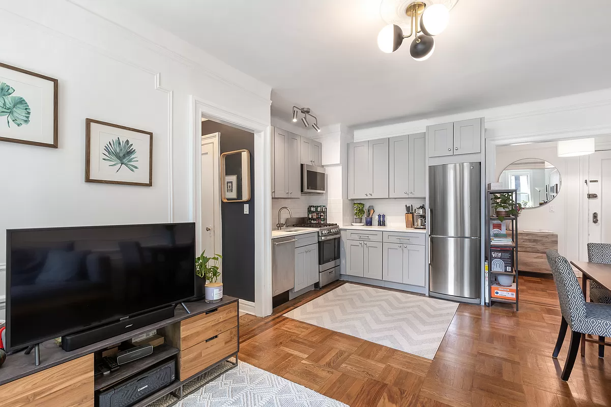 kitchen with gray cabinets