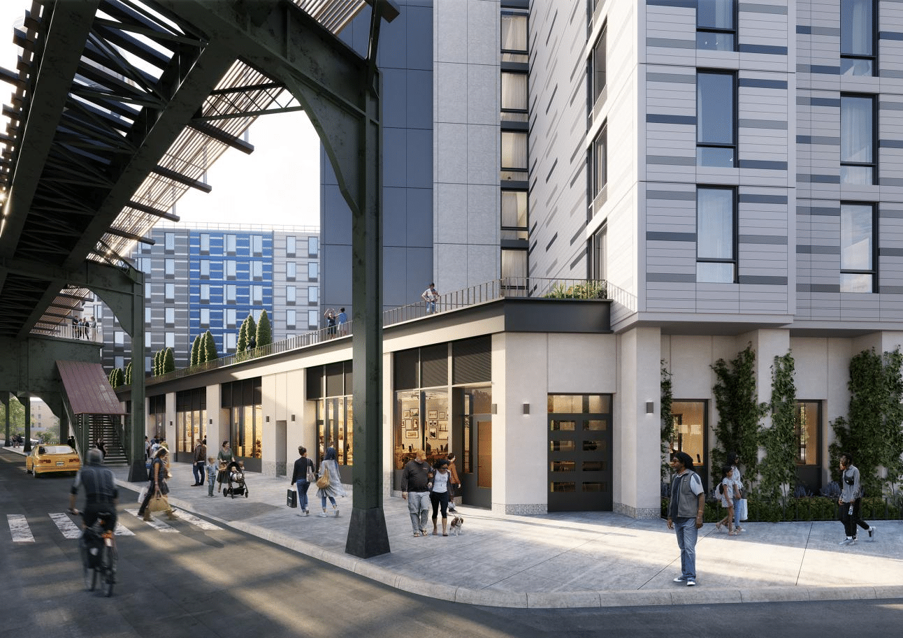 1510 broadway - rendering showing the elevated tracks near the building