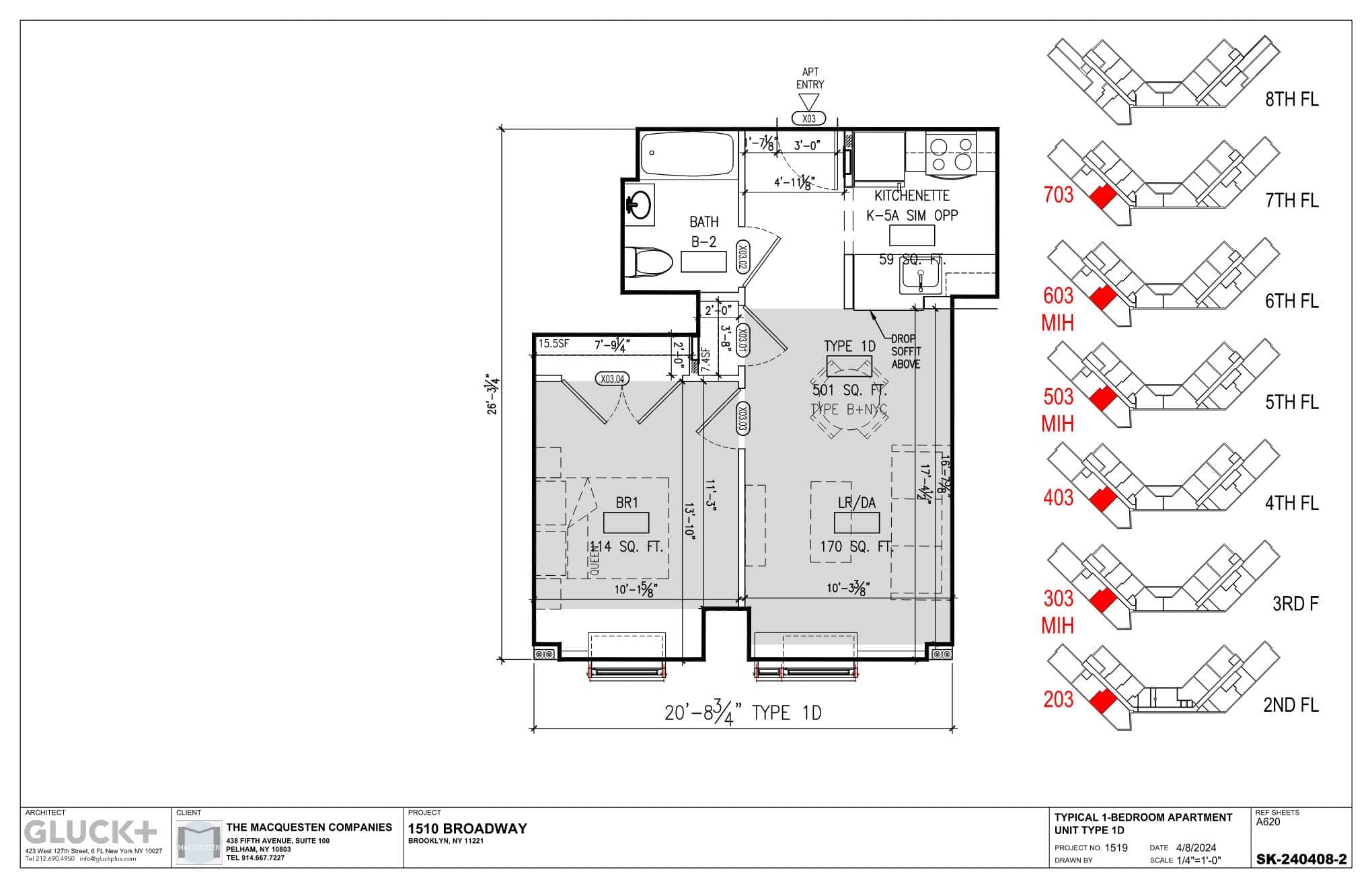 sample floorplan for a one bedroom with a separate kitchen and one bath