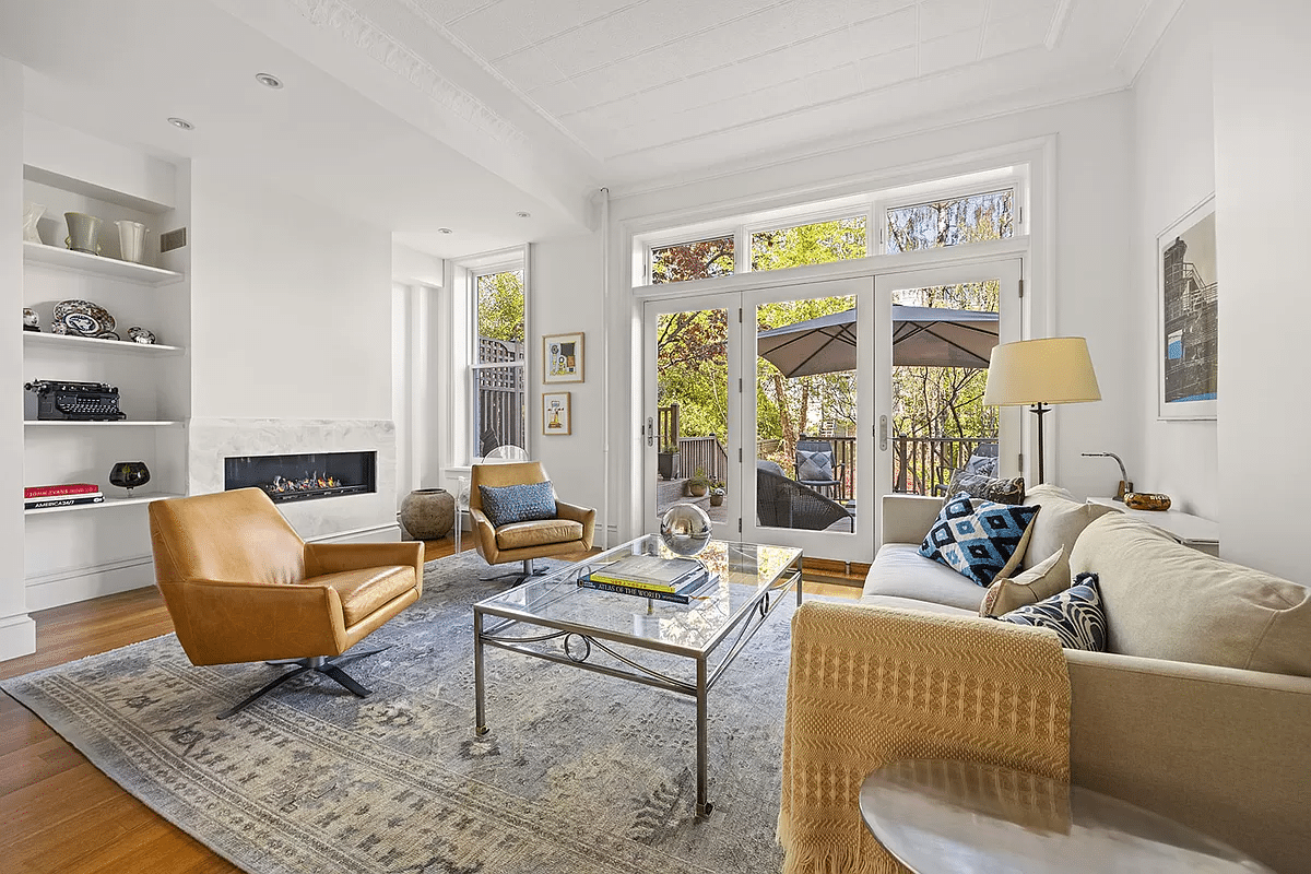 brooklyn open house picks - living room with wood floor, doors to rear garden