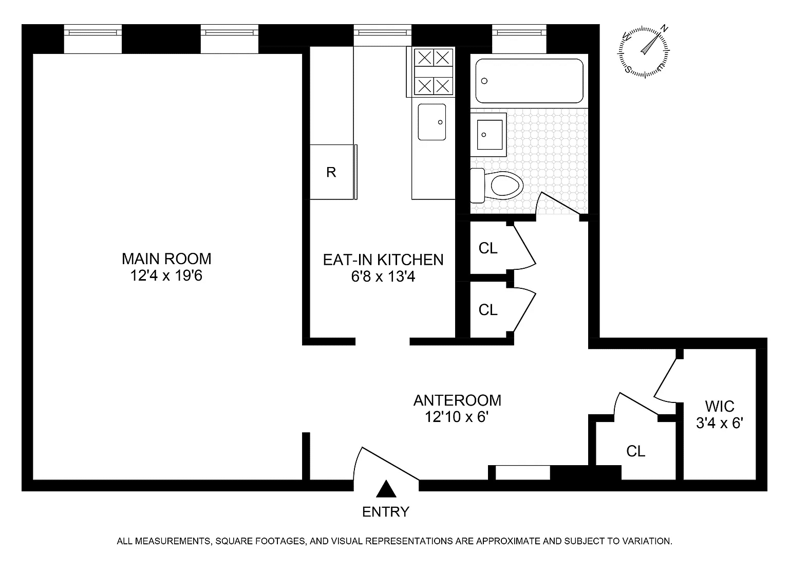 floor plan showing foyer, eat in kitchen and living space