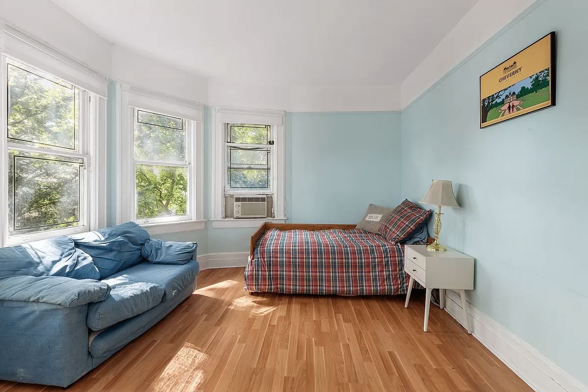 bedroom with blue walls