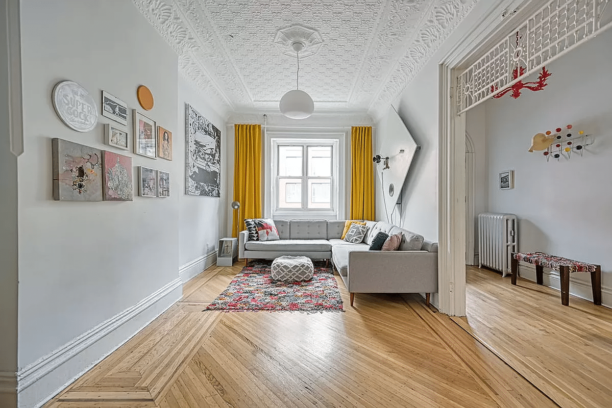 crown heights - parlor with tin ceiling, fretwork