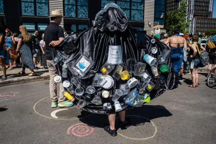 a black outfit covered with plastic