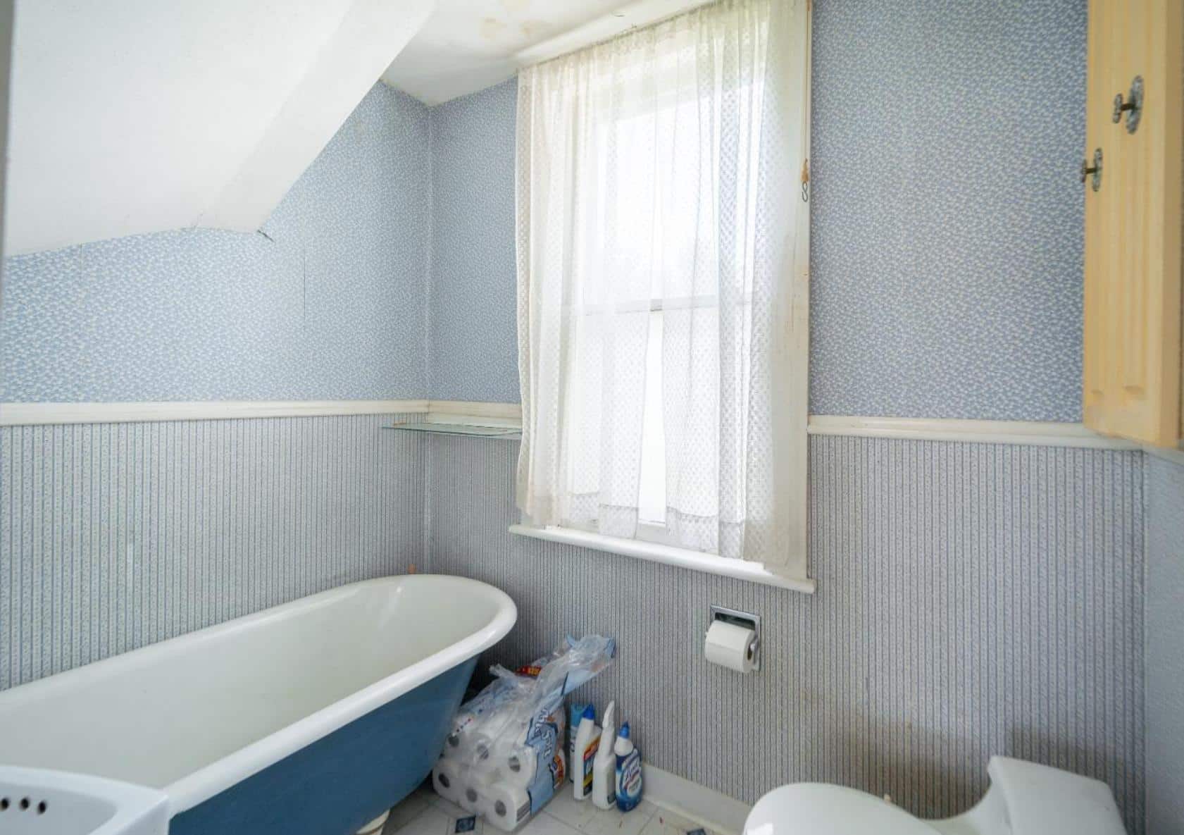 bathroom with chair rail, claw foot tub