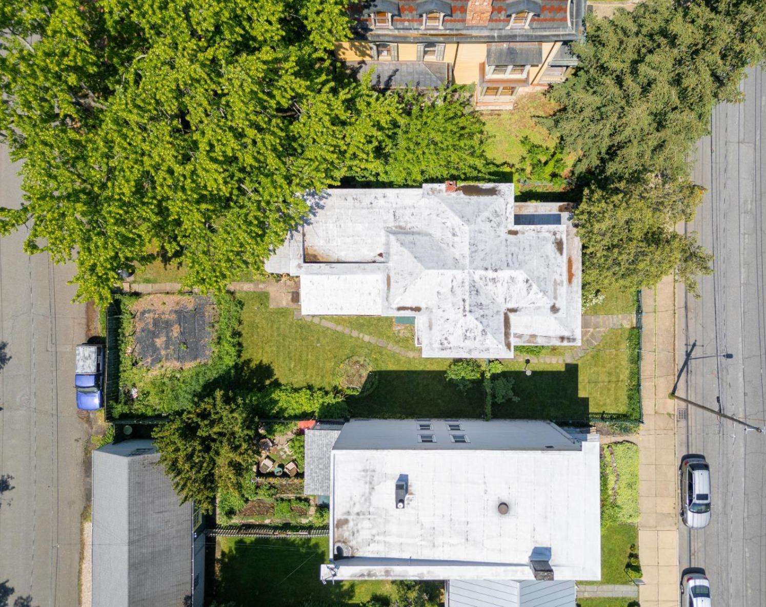 aerial view of the roof of the house