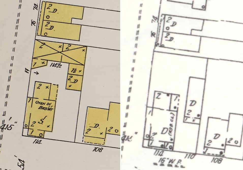 maps showing the dwelling when it was part of the lot of 114 clinton avenue and after it received its own address