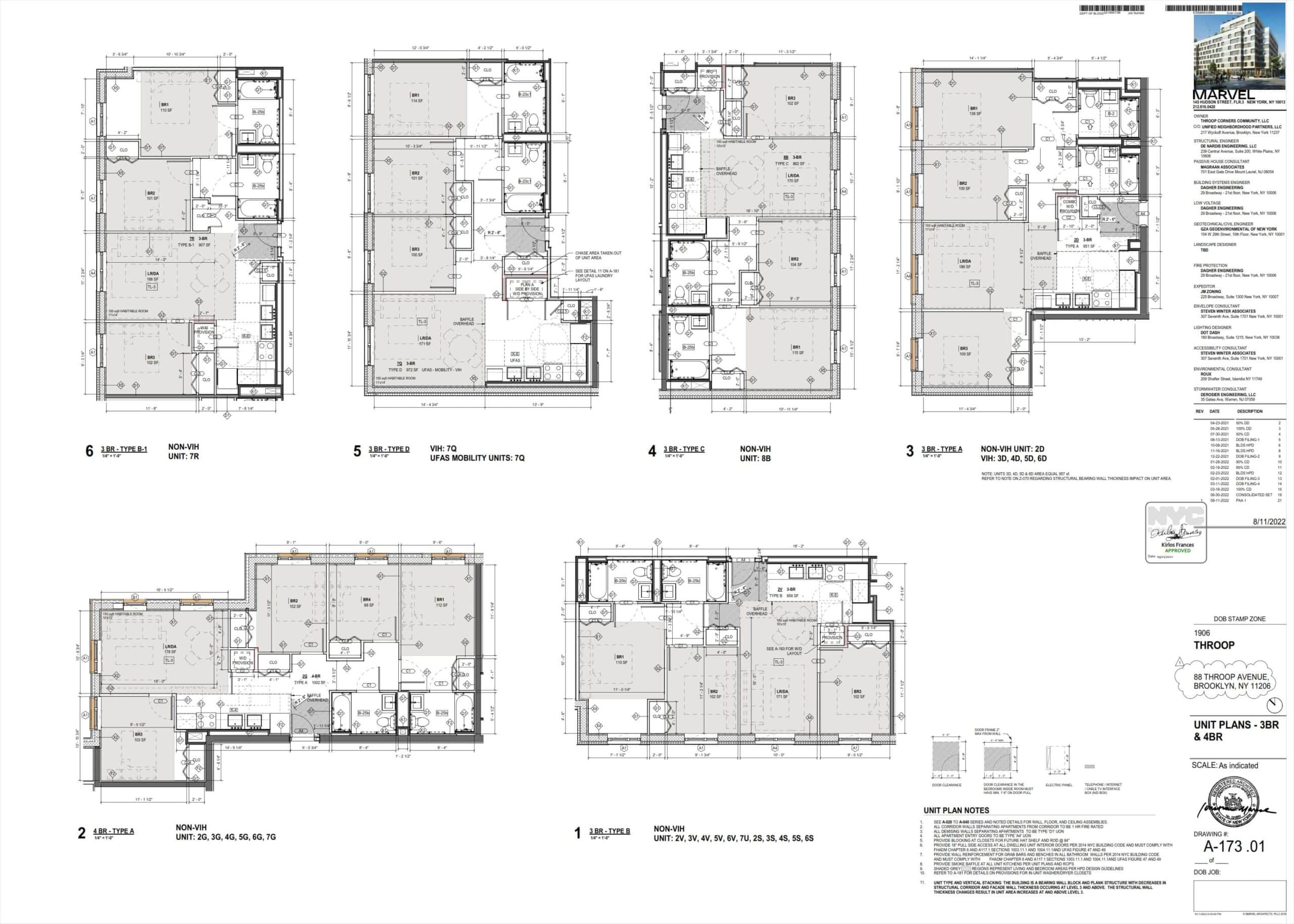 floor plans showing three and four bedroom units