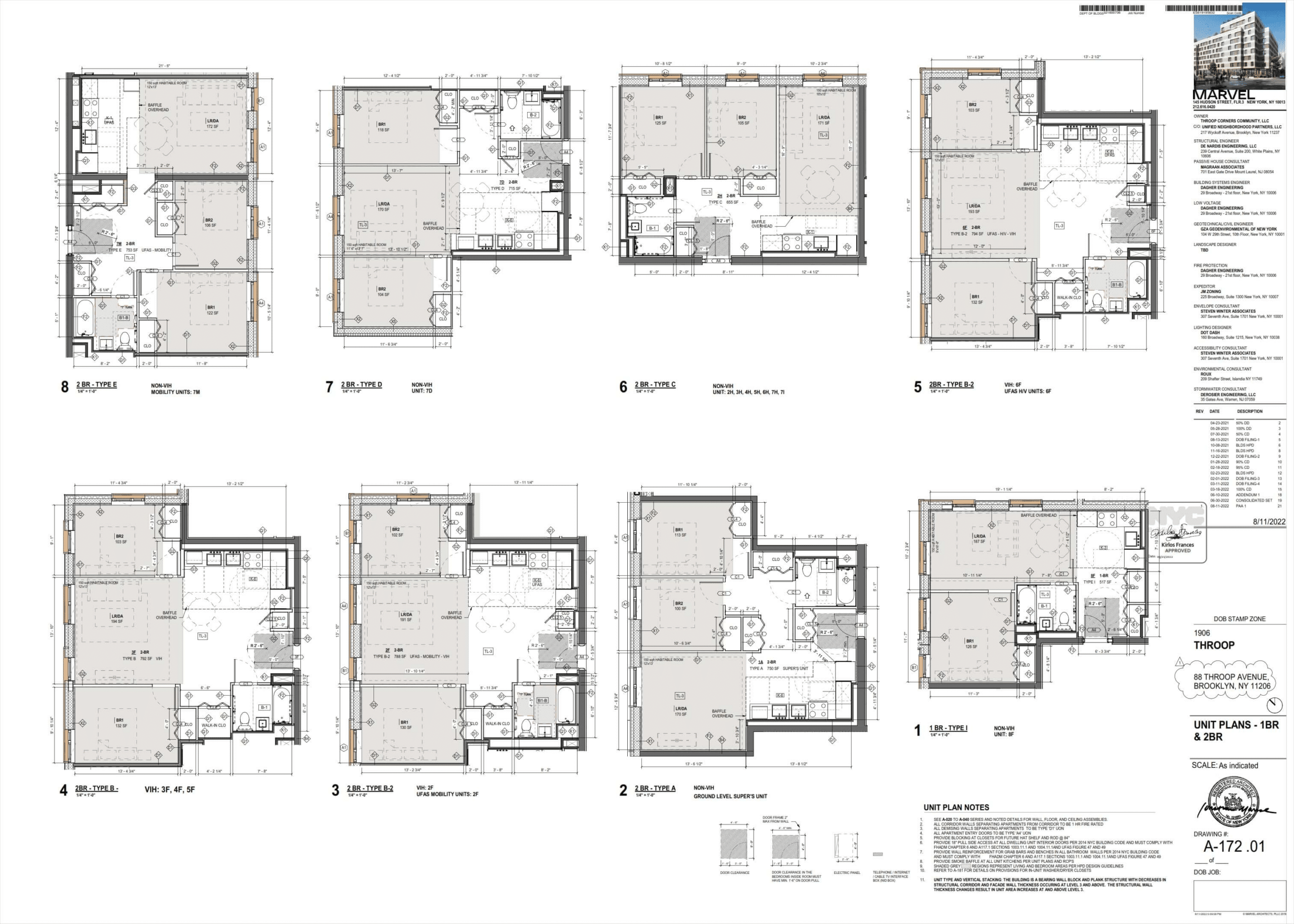 floor plans showing one and two bedroom units