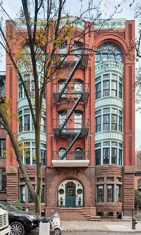 red brick building with brownstone base