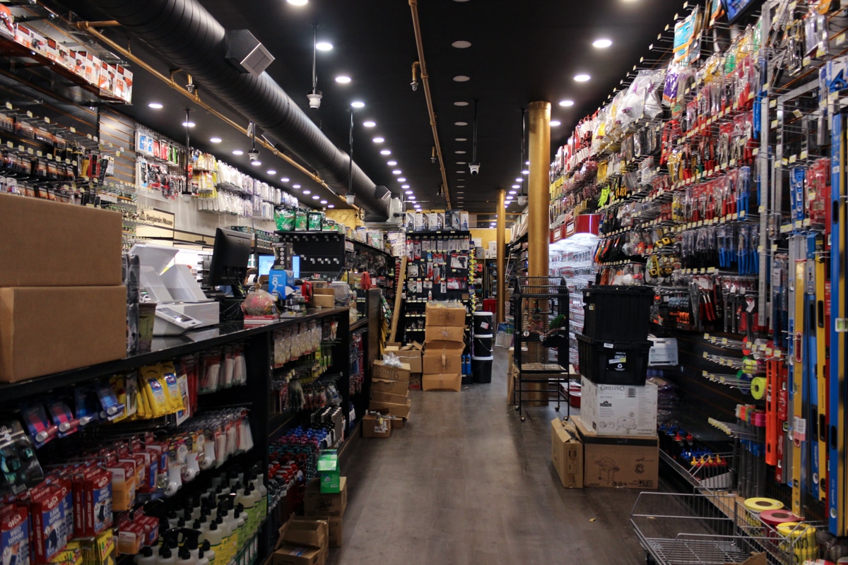 hardware store aisle filled with tools