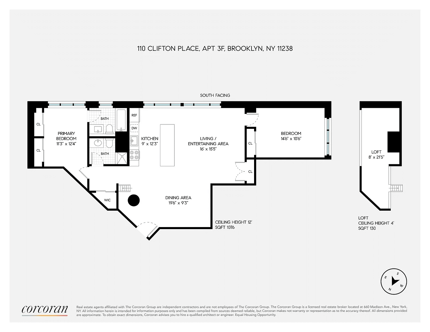 Floor plan features one bedroom with ensuite bathroom and one bedroom on opposite side of unit.