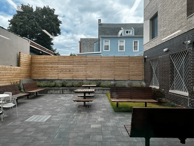 outdoor courtyard with seating