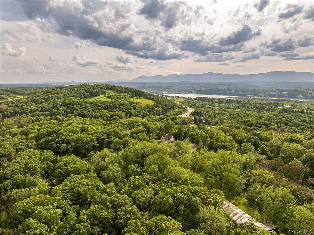 aerial view showing glimpse of the house amidst the trees