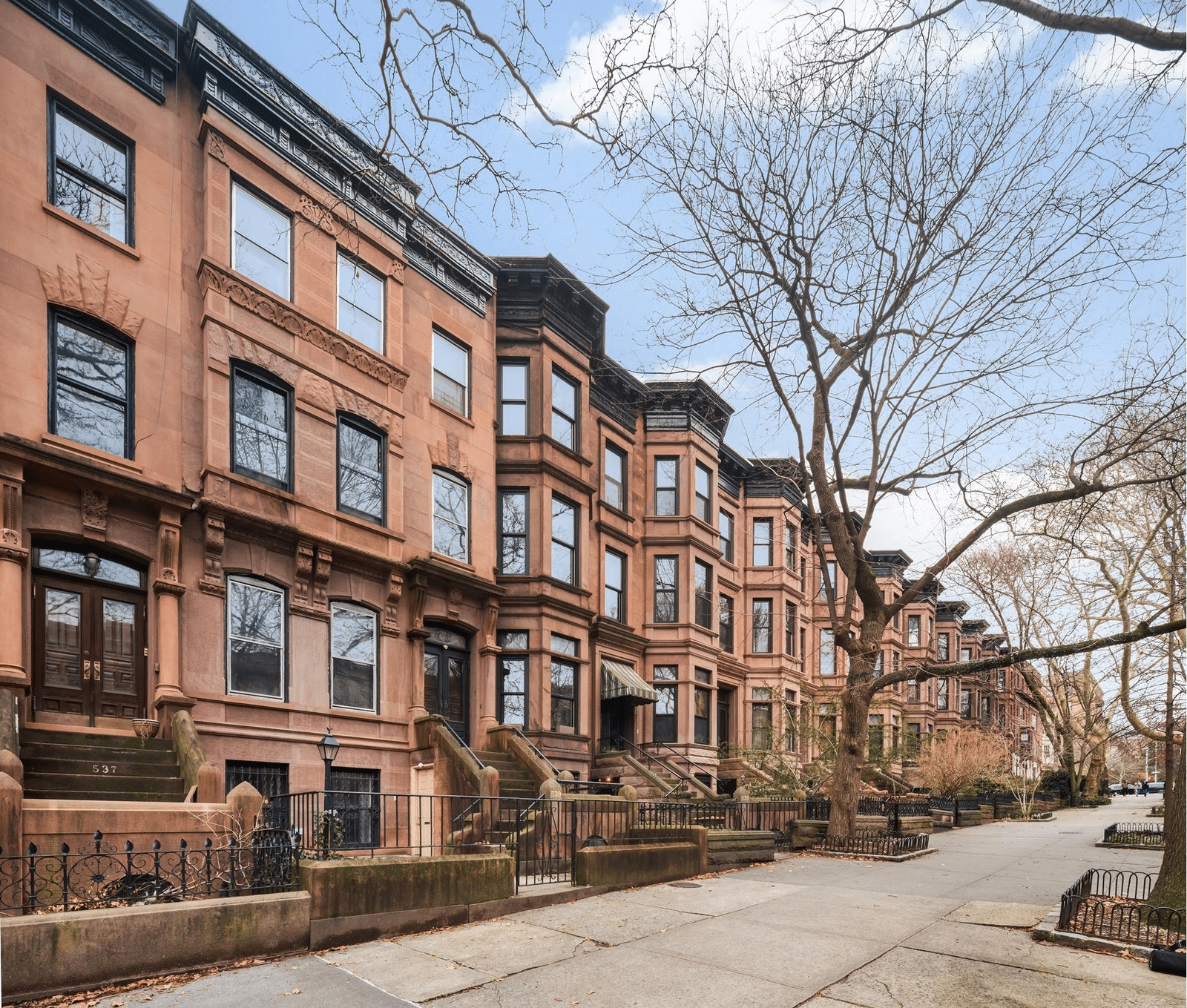 park slope - street view of a row of brownstones