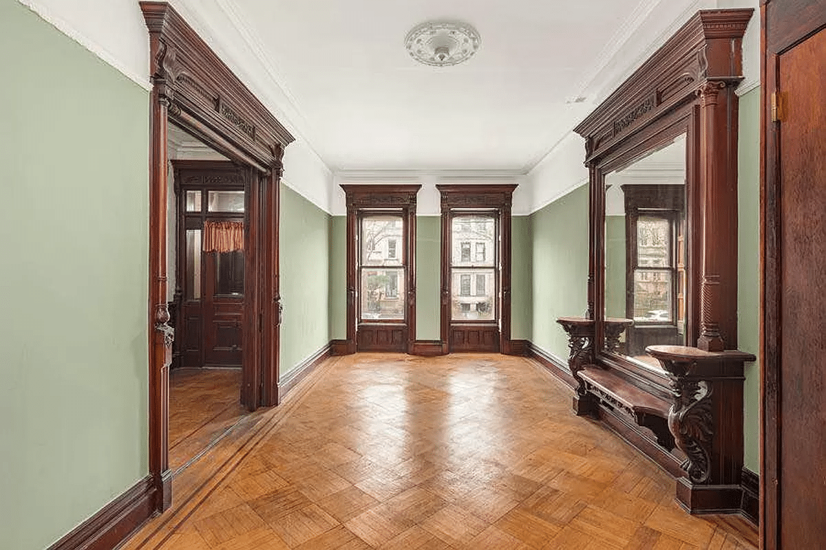 park slope - parlor with mirror, moldings, ceiling medallion