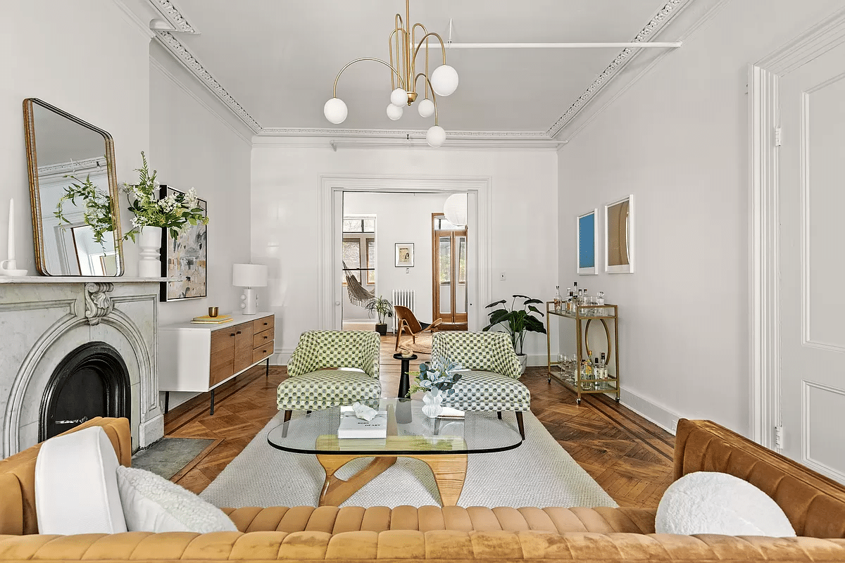 brooklyn open houses - parlor with marble mantel, wood floor