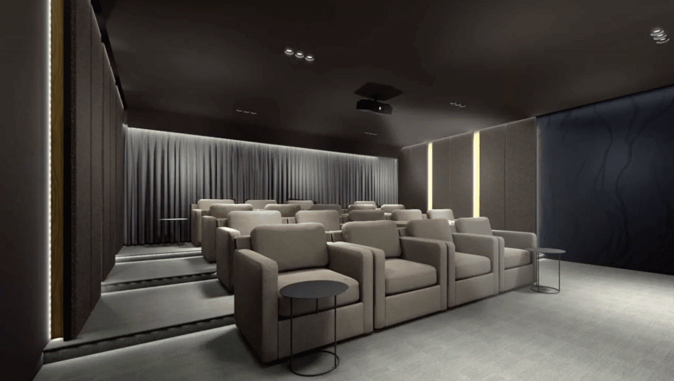 screening room with rows of seats