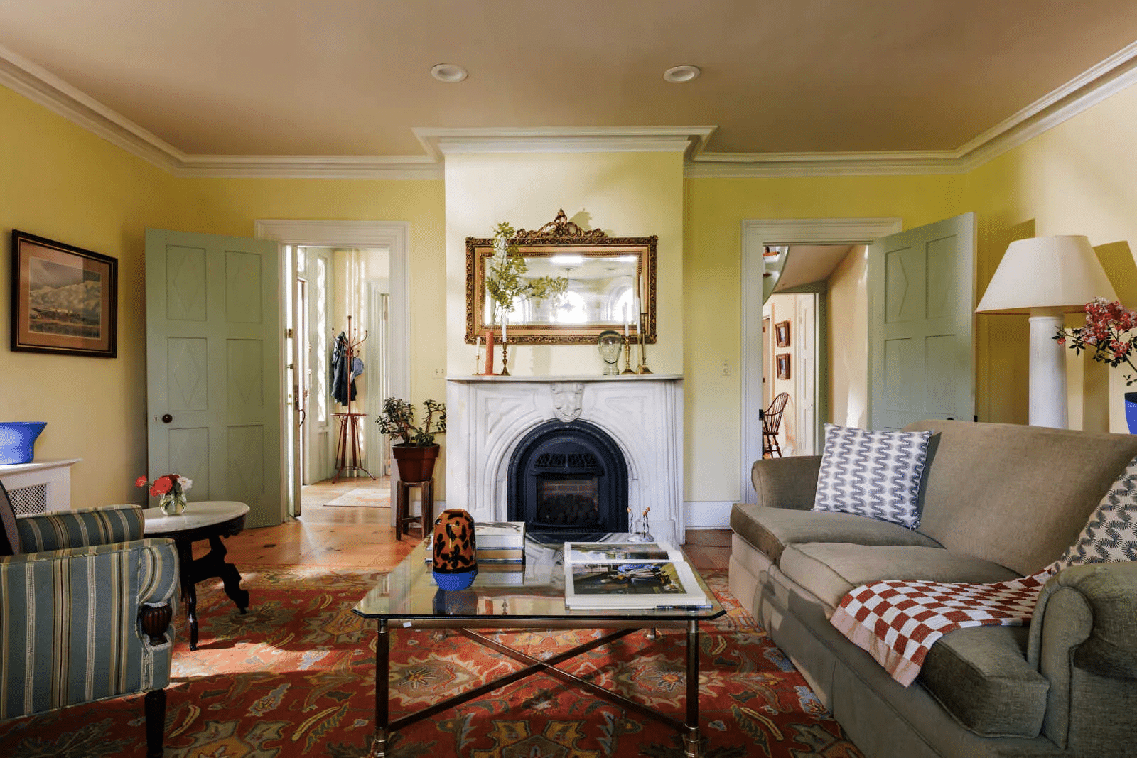 parlor with a marble mantel