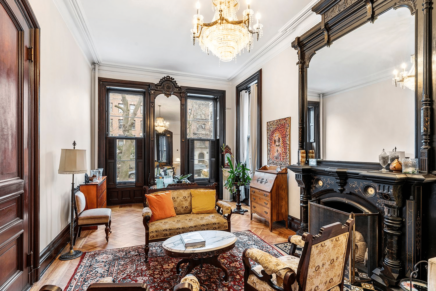 clinton hill - parlor with mantel, pier mirror, wood floor