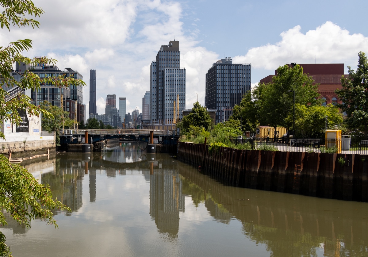 view along the canal with towers